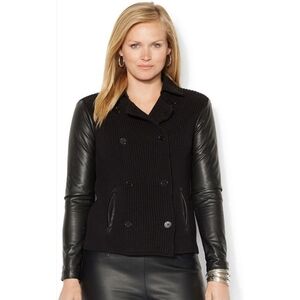 Ralph Lauren Double Breasted Sweater with Faux Leather Sleeves